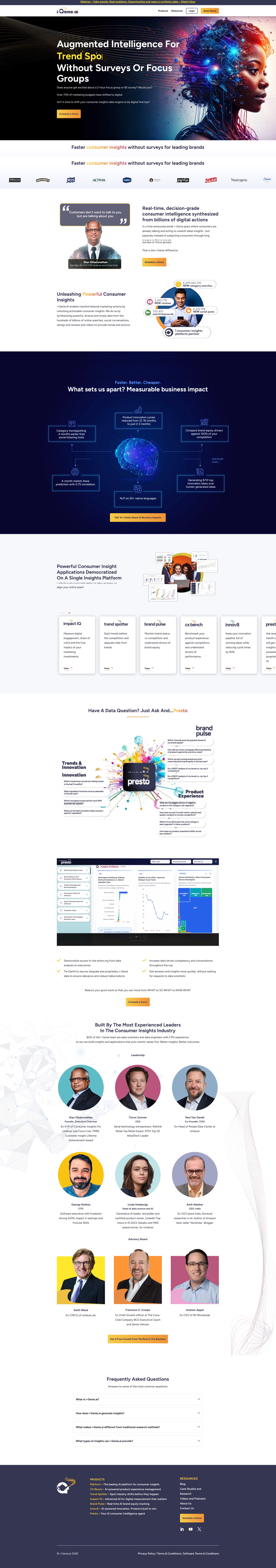 Full-page capture of the i-Genie homepage